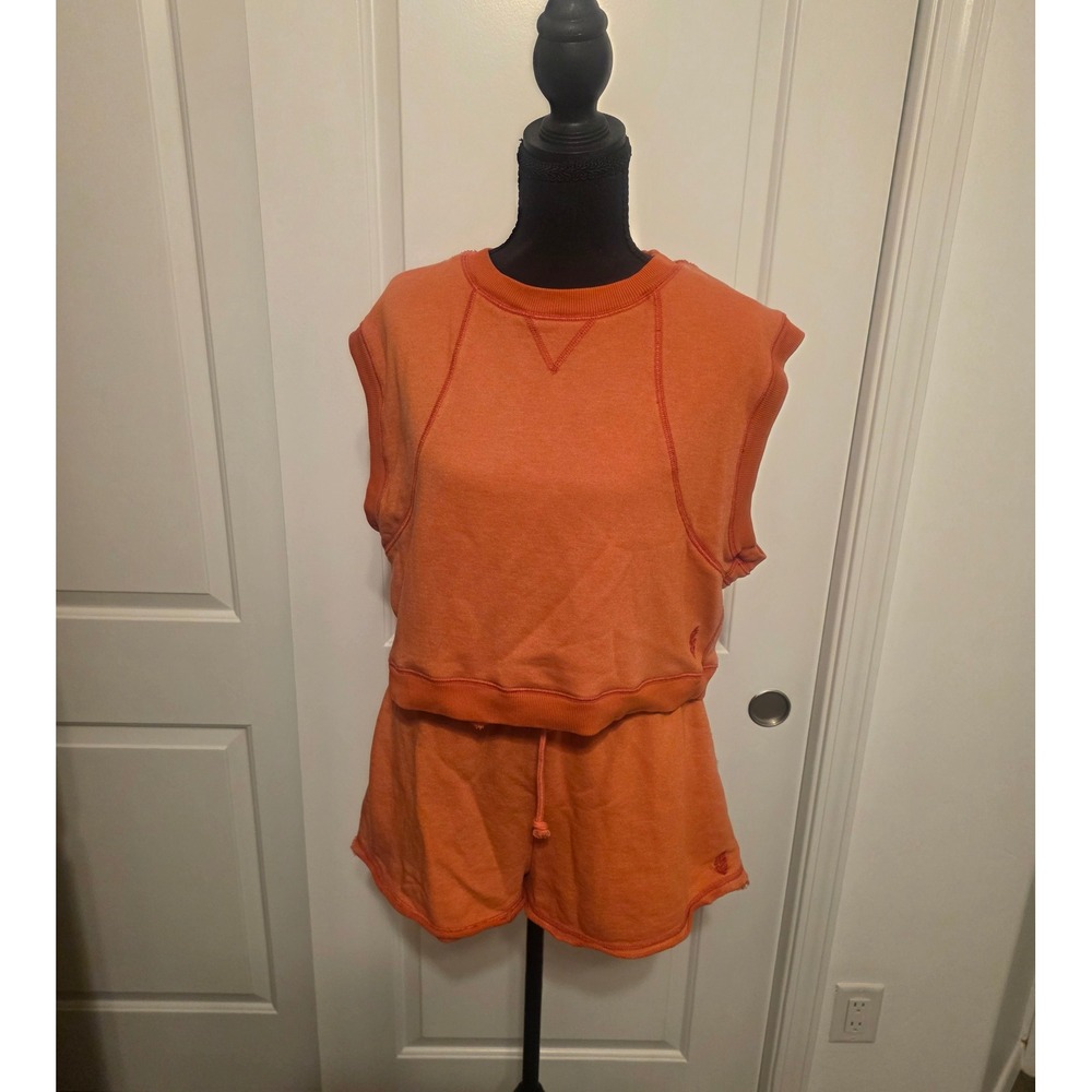 Free People Movement Hot Shot Set Orange Sleeveless Sweatshirt and Shorts Small